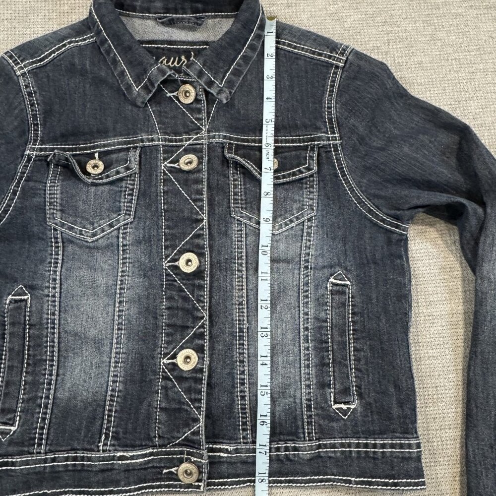 Maurices Womens Blue Denim Jean Jacket Size S Button Front Pockets Long Sleeve - Picture 11 of 14